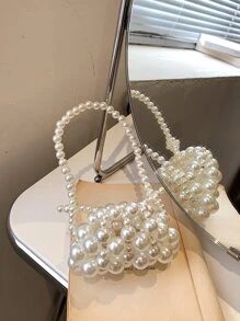 Chicas Bolso cartera con perla artificial & con diseño de cuenta - Blanco - Ver 2