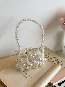 Chicas Bolso cartera con perla artificial & con diseño de cuenta - Blanco - Ver 3