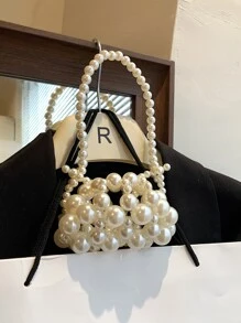 Chicas Bolso cartera con perla artificial & con diseño de cuenta - Blanco - Ver 4