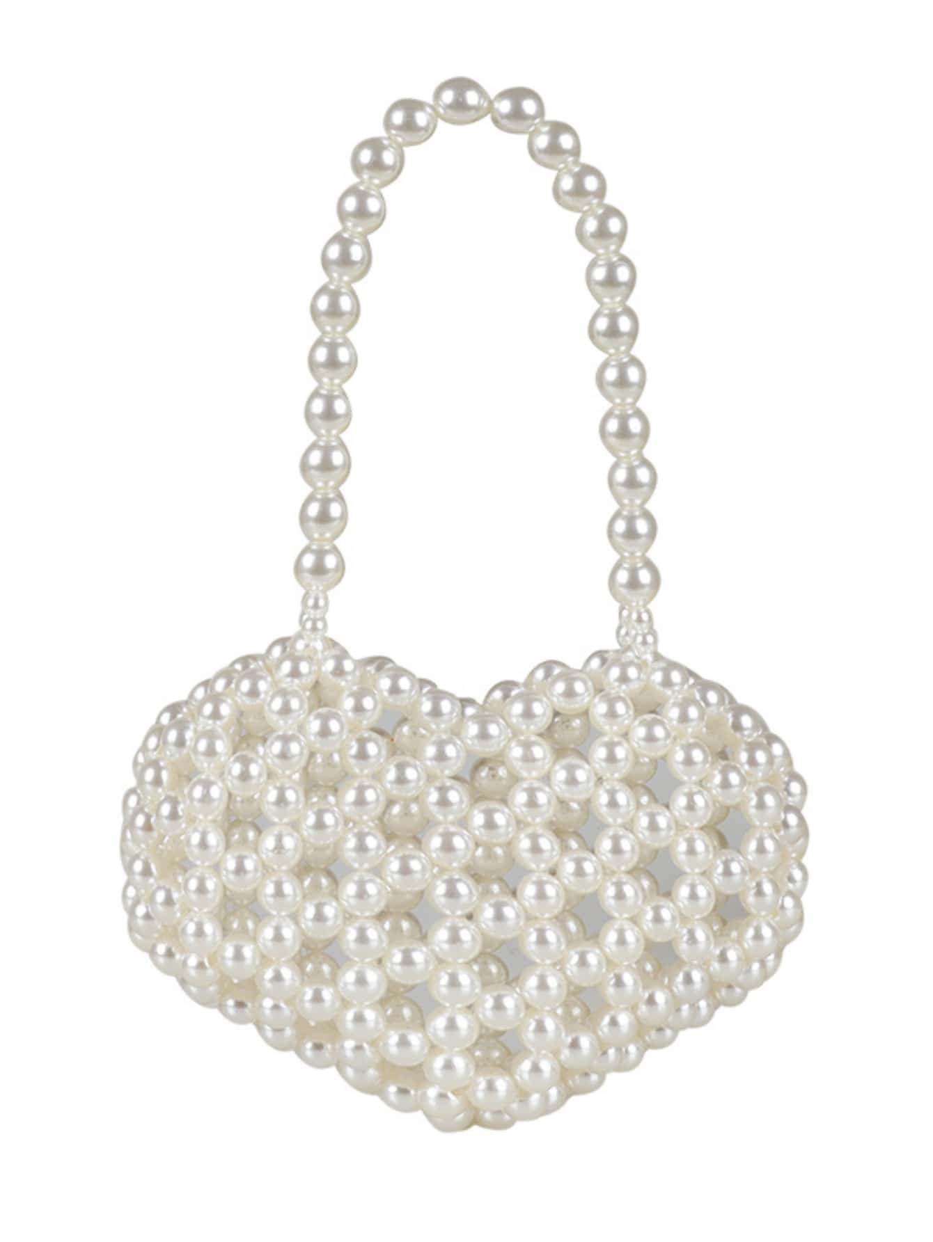 Chicas Bolso cartera con perla artificial & con diseño de cuenta - Blanco - Ver 1