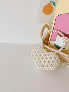 Chicas Bolso cartera con perla artificial & con diseño de cuenta - Blanco - Ver 2