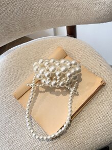 Chicas Bolso cartera con perla artificial & con diseño de cuenta - Blanco - Ver 6