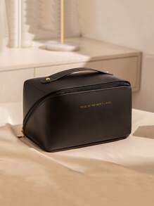 1pc Portable Toiletry Storage Bag, Minimalist Letter Graphic Toiletry Storage Bag For Travel - Black - View 1