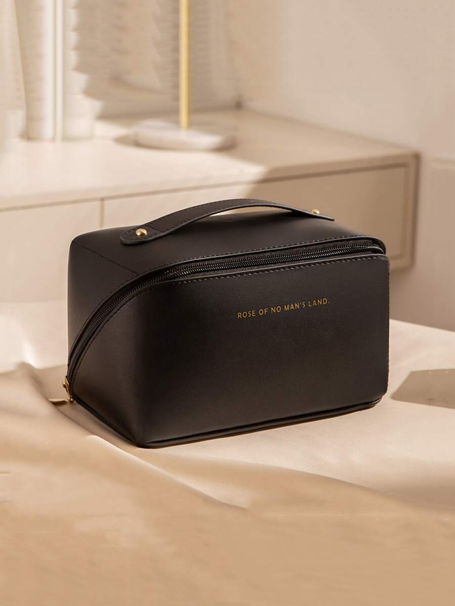 1pc Portable Toiletry Storage Bag, Minimalist Letter Graphic Toiletry Storage Bag For Travel - Black - View 1