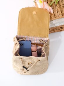 Girls Straw Bag Flower Decor For Beach - Khaki - View 5
