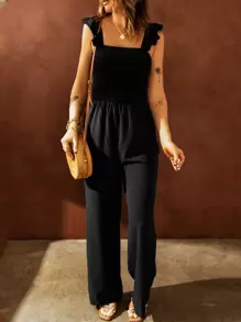 DOKOTOO 荷葉邊闊腿連體褲 - 黑色 - 查看 2