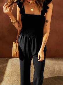 DOKOTOO 荷葉邊闊腿連體褲 - 黑色 - 查看 4