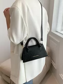 輕便商務休閒小方包雙手把鱷魚壓花字母圖案適合青少年女大學生、菜鳥和白領完美適合辦公室、大學、工作、商務、通勤、戶外、旅行、郊遊