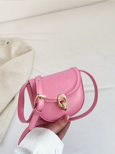 Mini Saddle Bag Metal Decor Solid Pink