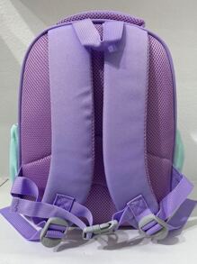 Chicas Mochila con patrón de dibujos animados con diseño de parche de letra para - Morado - Ver 2