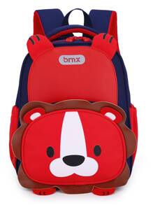 Chicos Mochila con patrón de dibujos animados con diseño de parche de letra para - Rojo - Ver 1