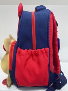 Chicos Mochila con patrón de dibujos animados con diseño de parche de letra para - Rojo - Ver 4