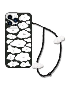 Vỏ điện thoại hoa văn đám mây có dây buộc - Đen và trắng - Xem 3