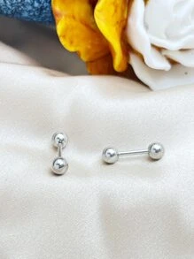 2入組/套不銹鋼球裝飾舌杠鈴環身體鏈禮品適合女士和女孩,不銹鋼首飾類 - 銀色 - 查看 5