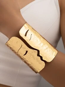 Pulsera abierta con textura de metal - Amarillo Oro - Ver 1