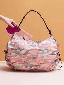 Túi mua sắm gấp 1 chiếc, Túi mua sắm di động có vai, Túi tote đa năng có thể tái sử dụng, Túi nylon đi biển Back To School Túi tập thể dục du lịch để cắm trại Hành trình cần thiết để đi bộ trở lại trường học vào mùa hè - Hồng - Xem 5