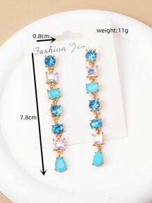 1對時尚水晶方形幾何設計流蘇耳環,適用於日常穿戴 - 水鴨藍 - 查看 4