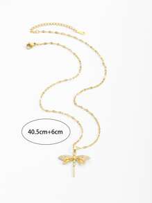 1pc Rhinestone Dragonfly Decor Chain Necklace, Stainless Steel Jewelry - Yellow Gold - View 4