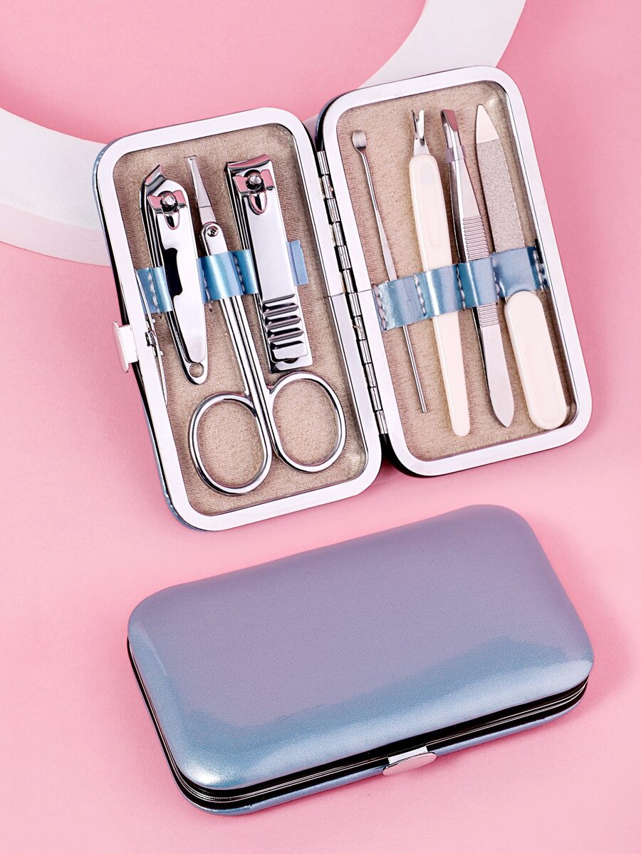 7入組便攜式指甲剪套裝，優質不銹鋼超鋒利素色弧形邊緣修剪器指甲和腳趾甲剪刀，帶指甲銼指甲剪套裝 - 彩色 - 查看 1