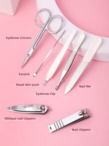 7入組便攜式指甲剪套裝，優質不銹鋼超鋒利素色弧形邊緣修剪器指甲和腳趾甲剪刀，帶指甲銼指甲剪套裝 - 彩色 - 查看 4