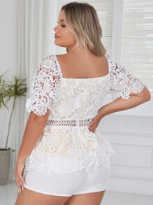 Eilly Bazar Plus Guipure Lace Peplum Top - White - View 2