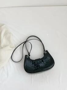 鱷魚壓紋流浪包金屬氣眼細節適用於女孩 - 黑色 - 查看 2