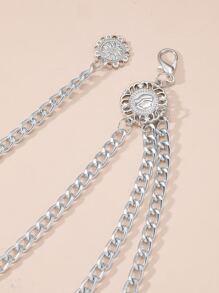 1pc Women Flower Pattern Round Decor Fashionable Chain Belt For Dress Decoration Street Halloween Summer, School Fall, Autumn, Halloween - Silver - View 3