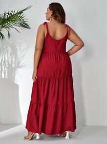 SHEIN VCAY Plus Tie Shoulder Ruffle Hem Cami Dress - Burgundy - View 2