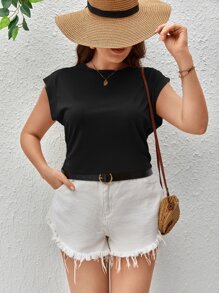 SHEIN LUNE Áo thun Plus size màu trơn Giải trí - màu đen - Xem 1