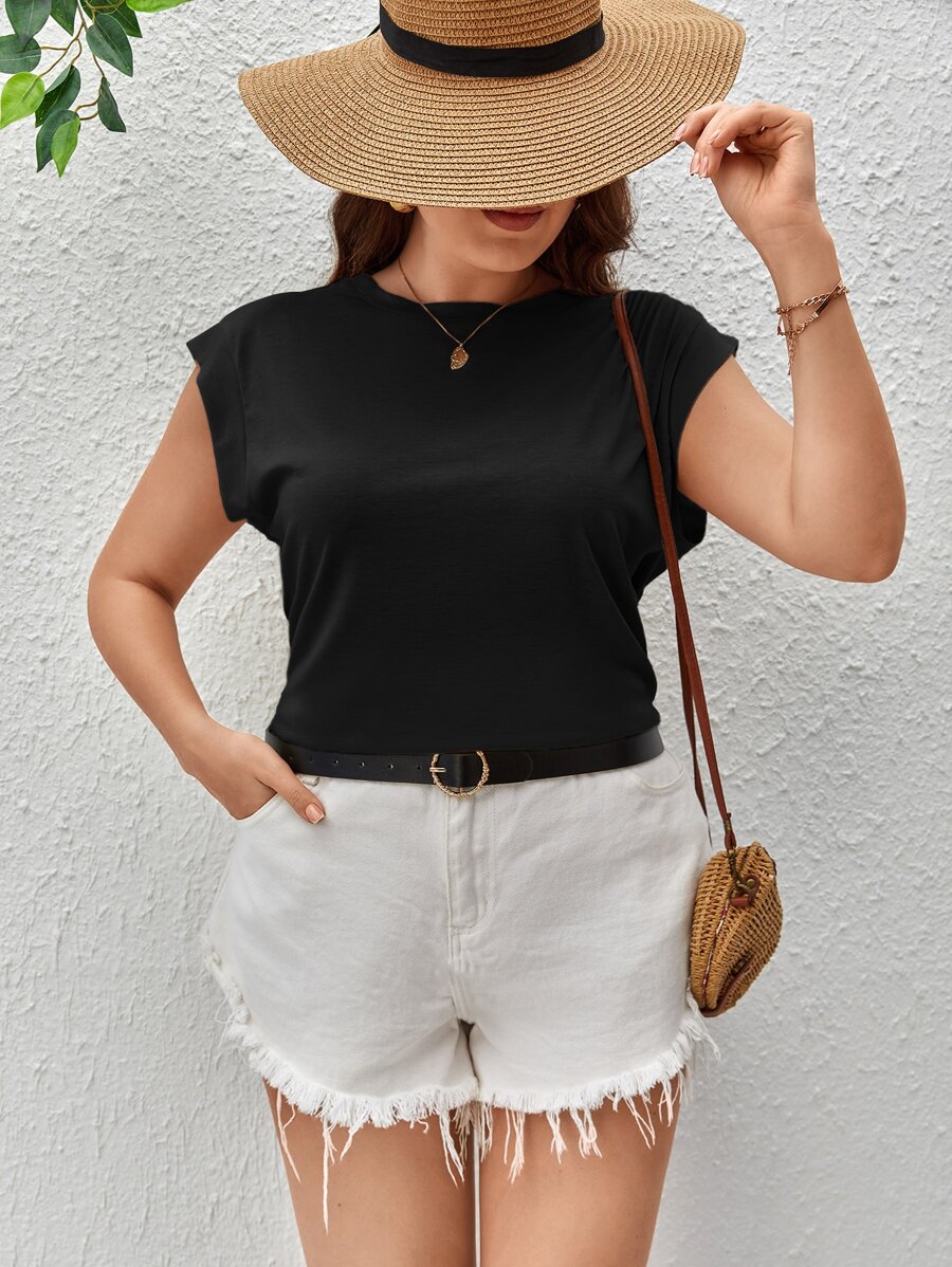 SHEIN LUNE Áo thun Plus size màu trơn Giải trí - màu đen - Xem 1