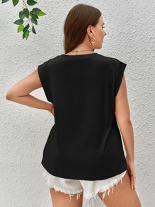 SHEIN LUNE Áo thun Plus size màu trơn Giải trí - màu đen - Xem 2