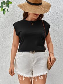 SHEIN LUNE Áo thun Plus size màu trơn Giải trí - màu đen - Xem 3