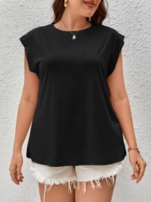 SHEIN LUNE Áo thun Plus size màu trơn Giải trí - màu đen - Xem 6