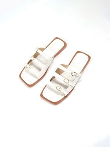 Women Buckle Decor Slide Sandals, Elegant Outdoor Flat Sandals