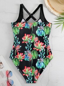 Đồ bơi một mảnh in họa tiết nhiệt đới mùa hè xoắn phía trước nâng ngực - màu đen - Xem 4