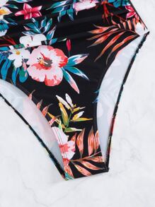 Swim Lushoire Tropical Print Ruched One Piece Swimsuit,Summer Beach - Black - View 5