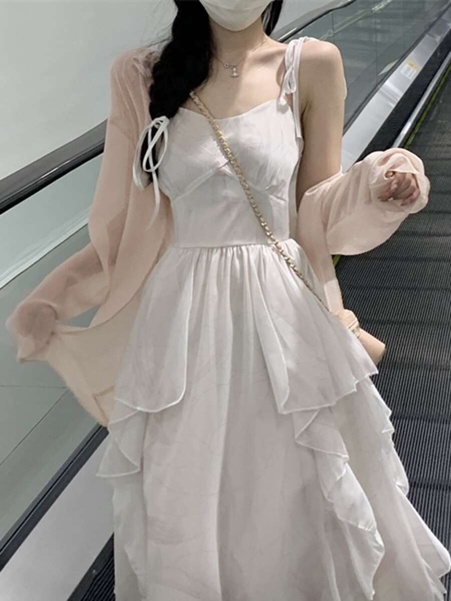 Solid Drop Shoulder Kimono - Apricot - View 1