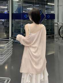 Solid Drop Shoulder Kimono - Apricot - View 2