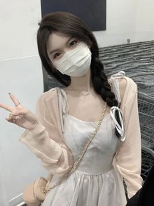 Solid Drop Shoulder Kimono - Apricot - View 4