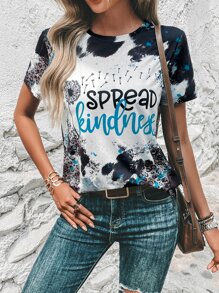 SHEIN LUNE Áo thun nữ Slogan Cà vạt nhuộm Giải trí - Nhiều màu - Xem 1