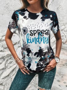 SHEIN LUNE Áo thun nữ Slogan Cà vạt nhuộm Giải trí - Nhiều màu - Xem 3