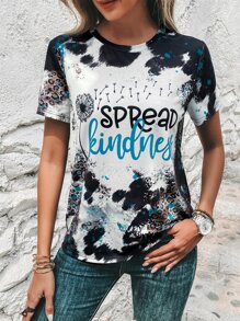 SHEIN LUNE Áo thun nữ Slogan Cà vạt nhuộm Giải trí - Nhiều màu - Xem 5