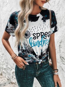 SHEIN LUNE Áo thun nữ Slogan Cà vạt nhuộm Giải trí - Nhiều màu - Xem 6
