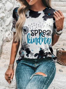 SHEIN LUNE Áo thun nữ Slogan Cà vạt nhuộm Giải trí - Nhiều màu - Xem 7