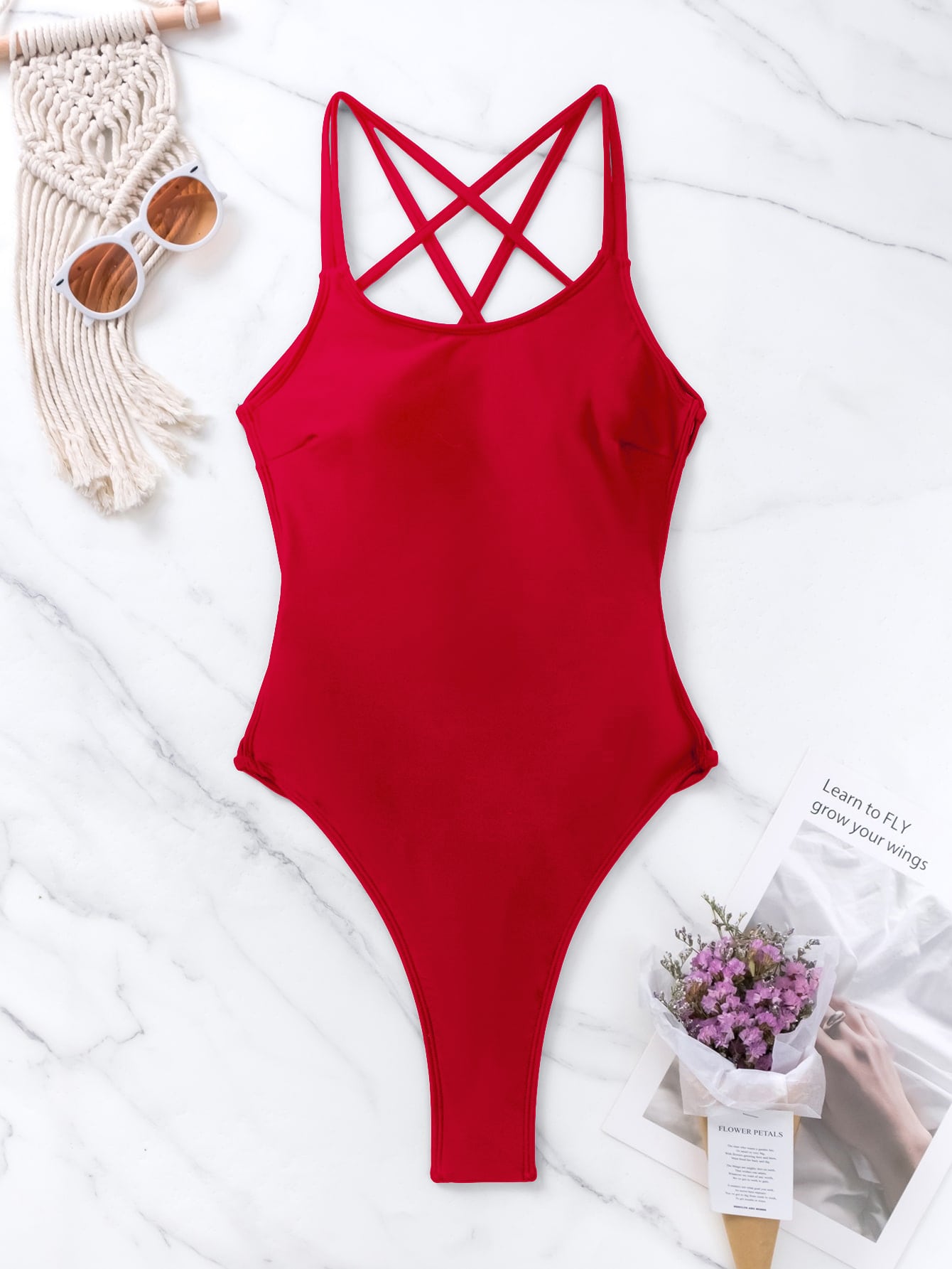 SHEIN Swim SXY Criss Cross Backless One Piece Swimsuit SHEIN USA