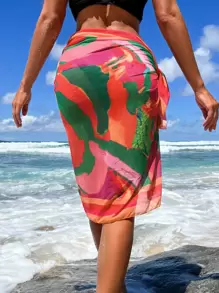 Swim Vcay Beach Outfits For Woman Allover Print Knot Side Cover Up Skirt,Summer Beach - Multicolor - View 2
