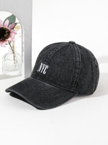 1入組女式新款素色紐約刺繡牛仔棒球帽，防曬適合日常佩戴 - 黑色 - 查看 2