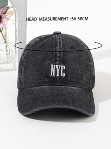 1入組女式新款素色紐約刺繡牛仔棒球帽，防曬適合日常佩戴 - 黑色 - 查看 4