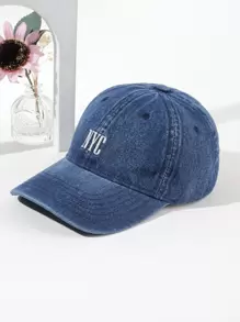 1pc Women's New Solid Color Nyc Embroidered Denim Outdoor Sun Protection Baseball Cap, Daily Street