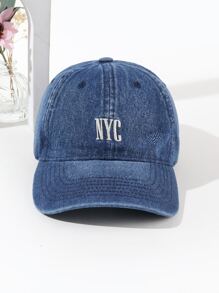 1pc Women's New Solid Color Nyc Embroidered Denim Outdoor Sun Protection Baseball Cap, Daily Street